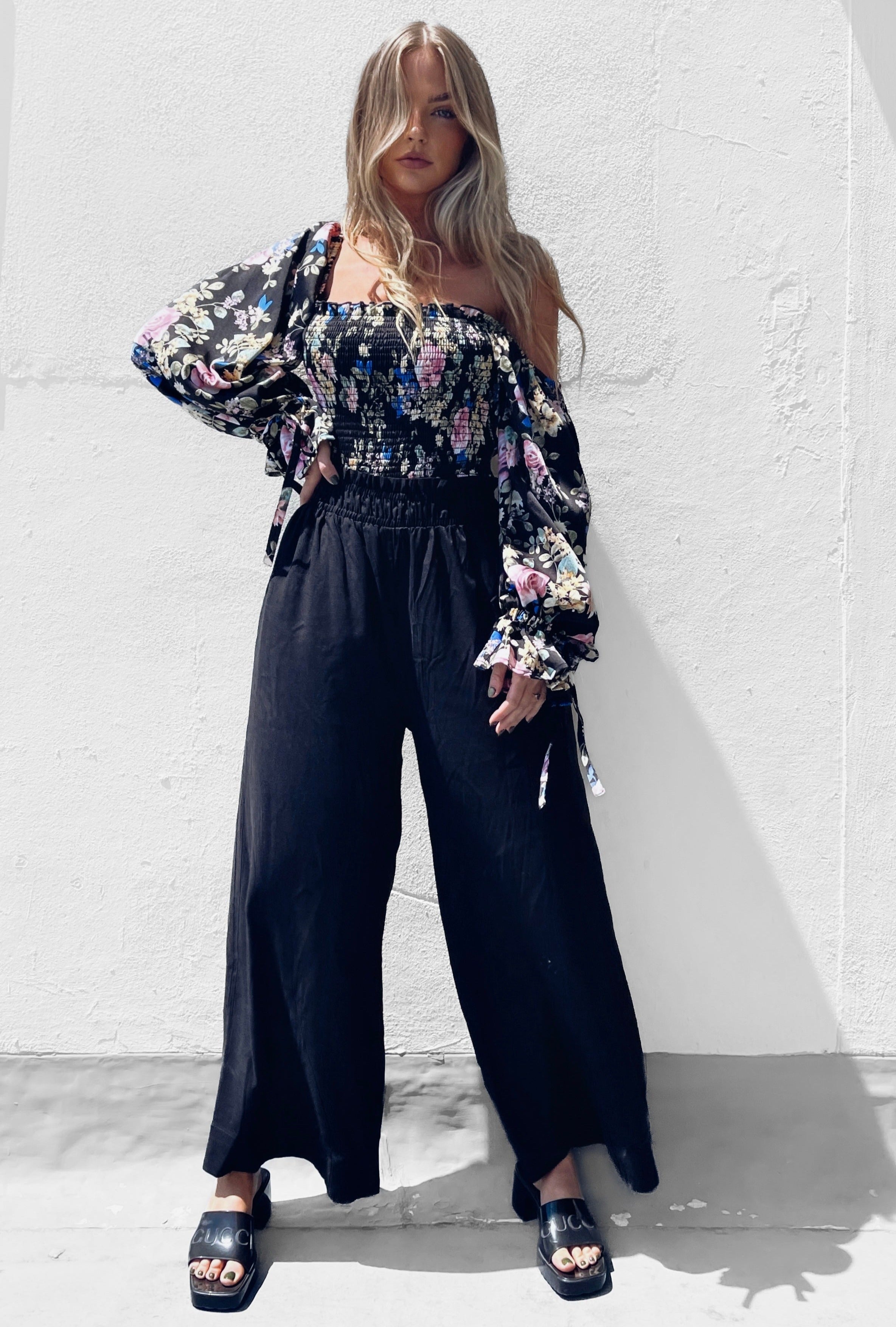 Hanna Wide Leg Pant — Black